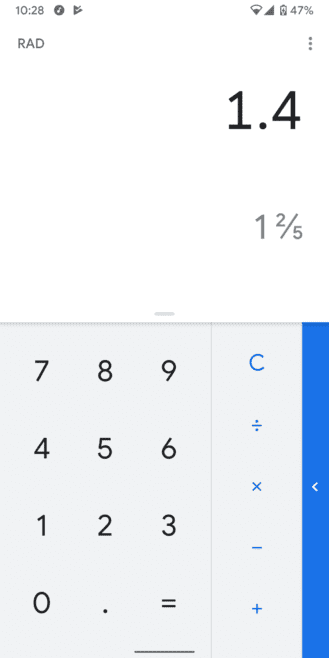 Google calculator to show fractions alongside with decimal results